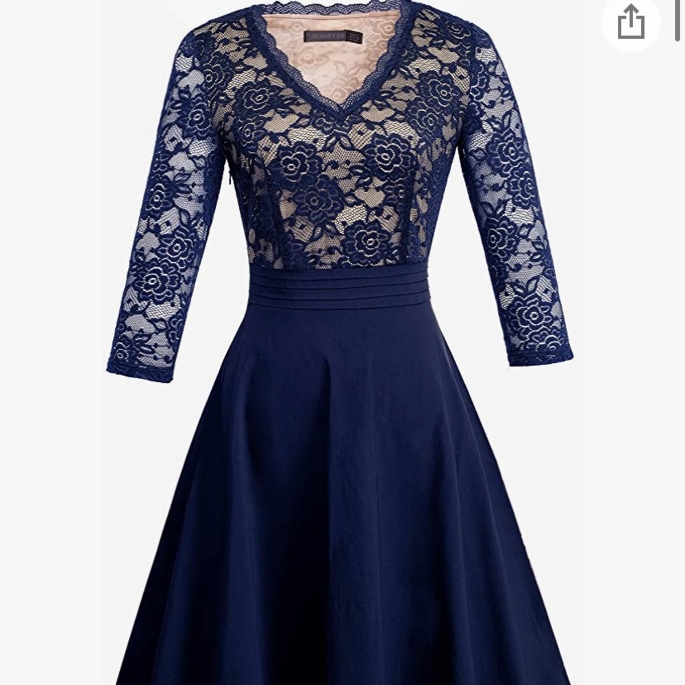 Women's V-Neck Lace Flare Dress